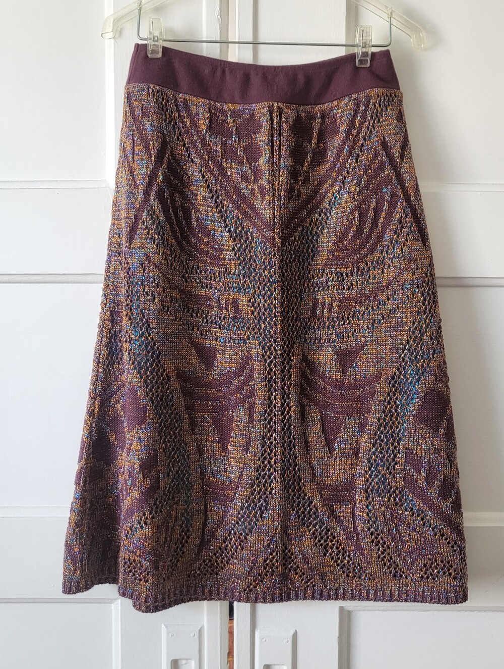 Anthropologie Cecilia Prado Lumi Knit Pull On Midi Skirt Size L Metallic Purple